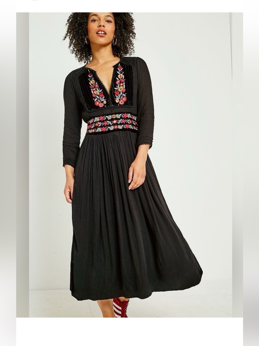 Free People Flora Midi Dress with Floral Embroidery